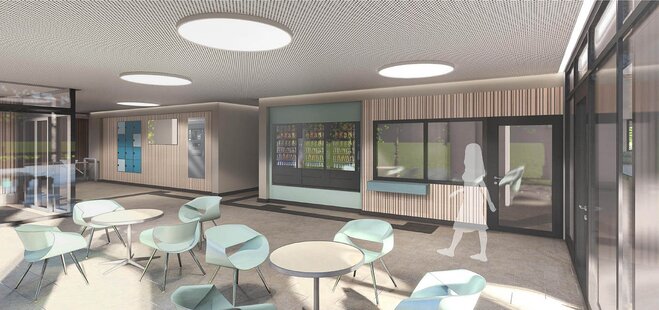 Hallenbad Neubau Visualsierung Foyer