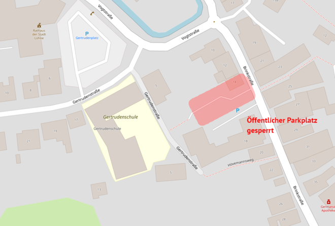 Gesperrter Parkplatz an der Brinkstraße